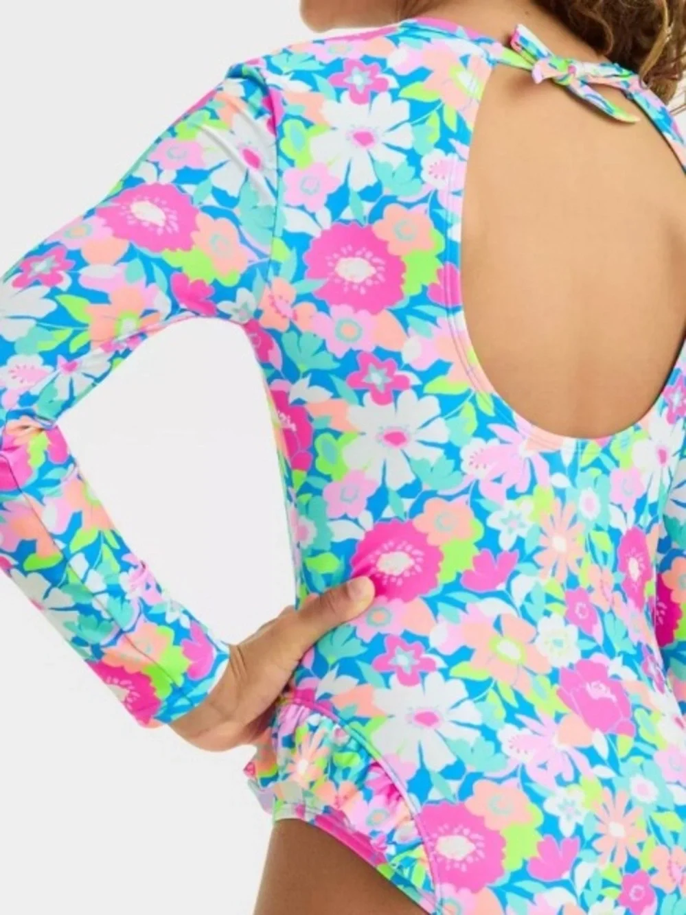 NEW - CAT & JACK Girls' Floral Printed Long Sleeve One Piece Rash Guard | XS 4-5